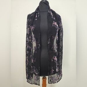 Chico's Black Sheer Floral Scarf